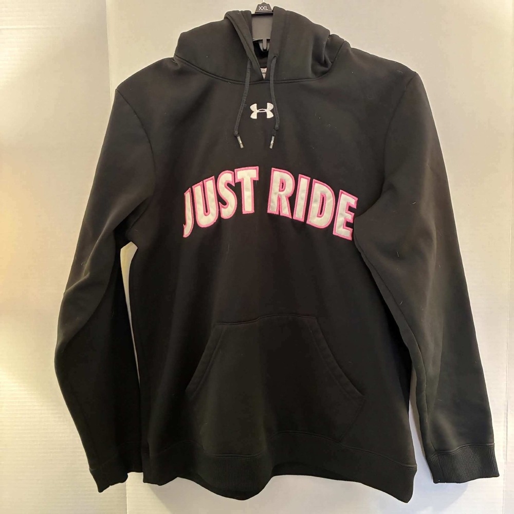 Under Armour Hoodie Womens M Black Pink Just Ride Pullover Athletic Sweatshirt